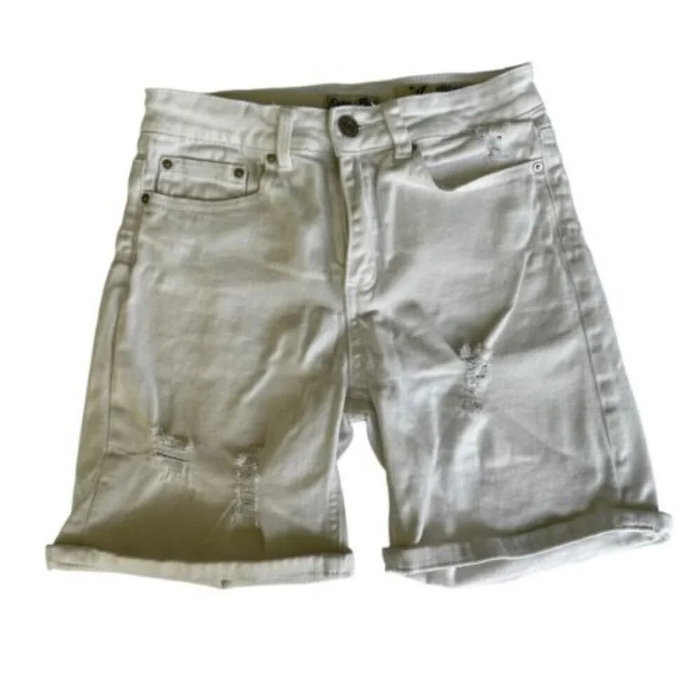 Indigo Rein Denim Shorts Womens 7 White Distressed‎ Ripped Cotton Stretch Cuffed